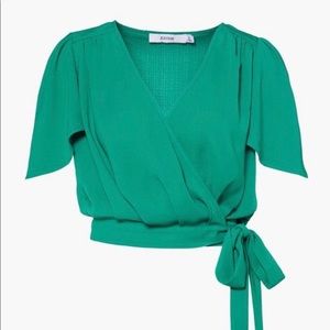 Green wrap blouse. . 🚭 but have fur babies